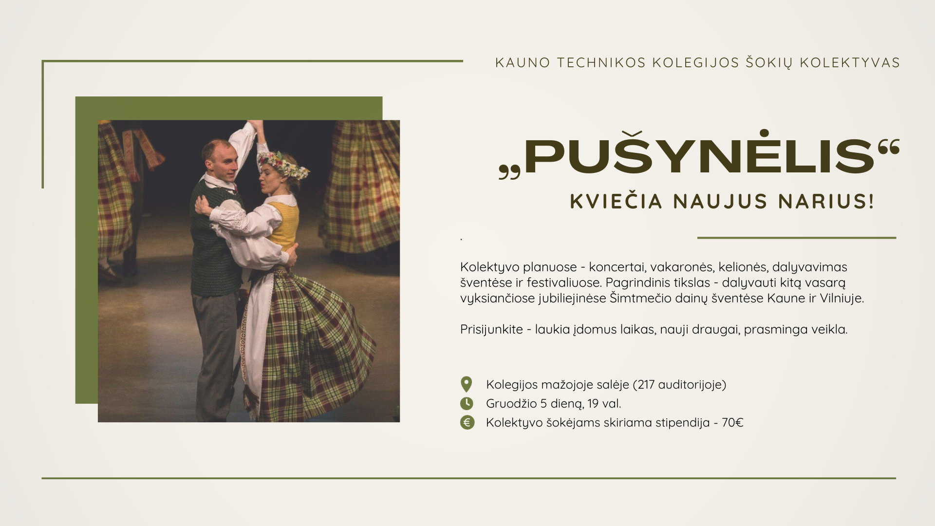 Šokių kolektyvas „Pušynėlis“ kviečia naujus narius
