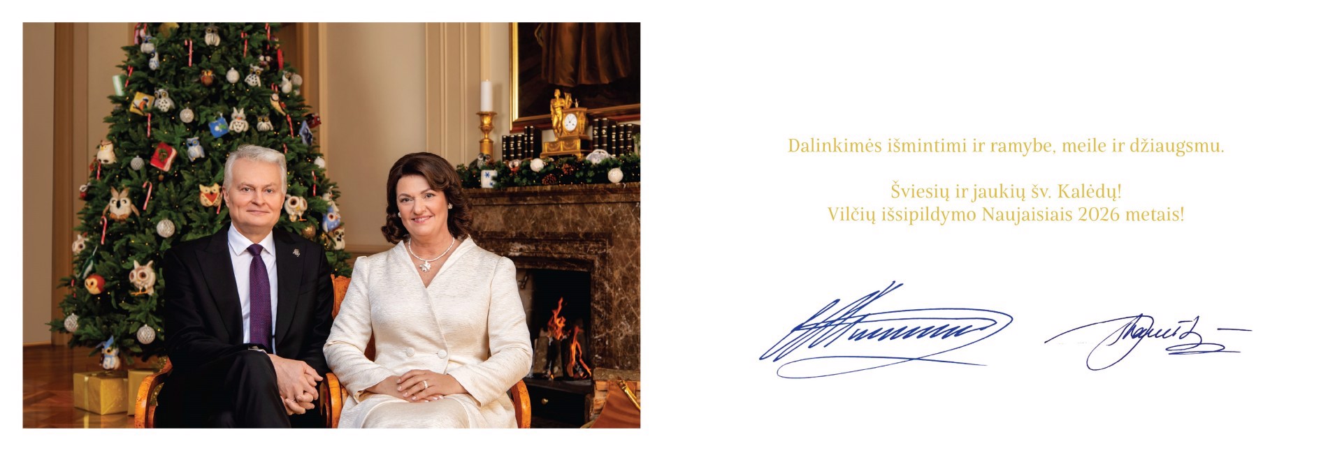 Lietuvos Respublikos Prezidento Gitano Nausėdos ir pirmosios ponios Dianos Nausėdienės šv. Kalėdų ir Naujųjų Metų sveikinimas